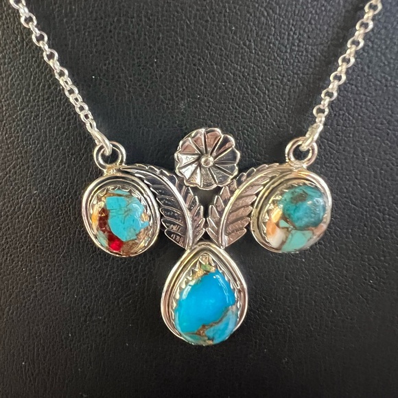 Hand Crafted Jewelry - 11/21 Sterling Silver Southwest Necklace with Copper Turquoise